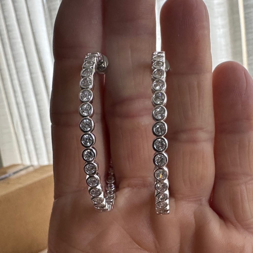 Melinda Maria 2-inch Silver and Diamondette Baroness Hoop Earrings